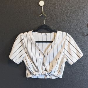 Fashion Nova cropped striped baseball tee